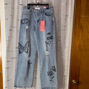 Urban Rise Wide Leg Butterfly Destroyed Jeans Low Rise Size 5/27 NWT